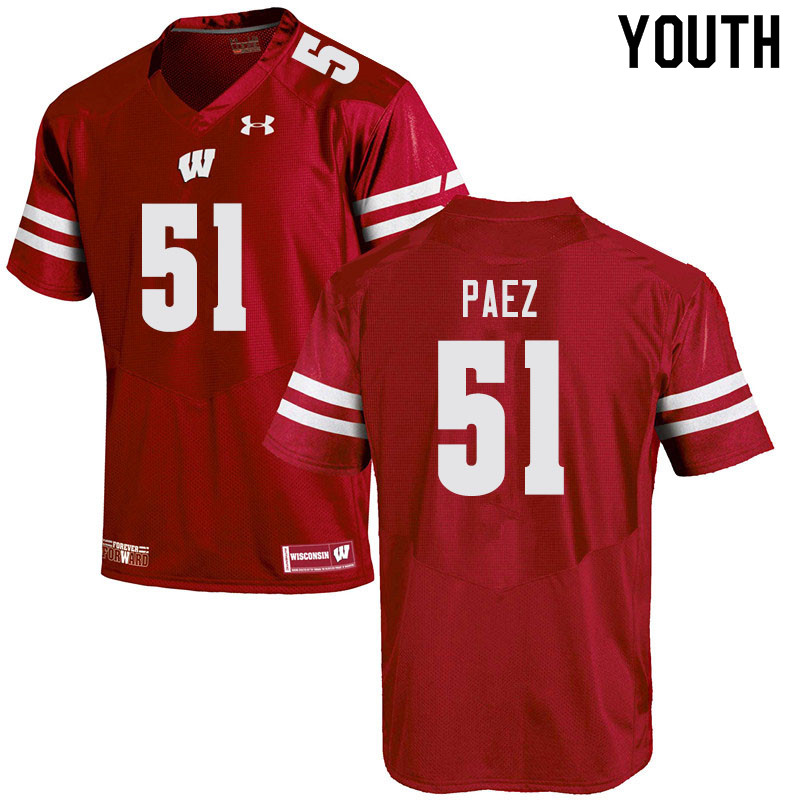 Youth #51 Gio Paez Wisconsin Badgers College Football Jerseys Sale-Red